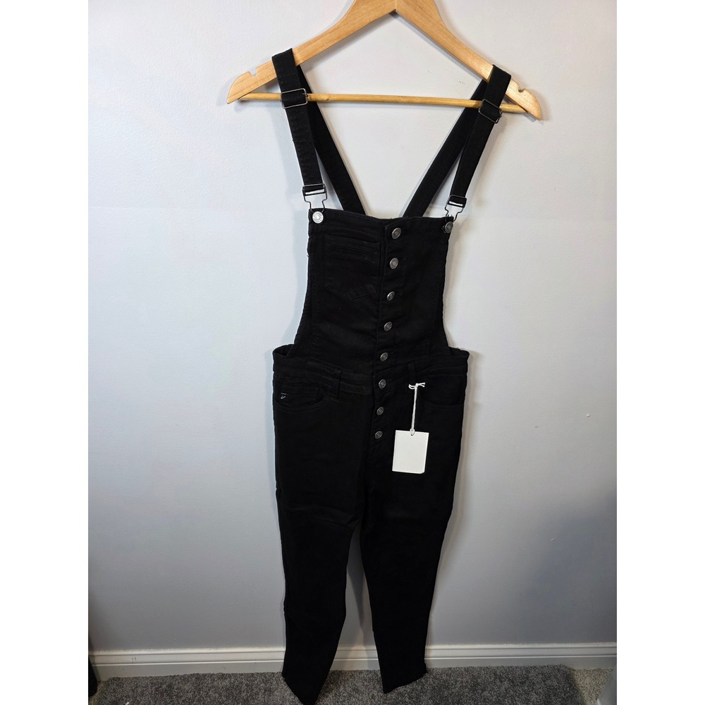 KanCan NEW Women Black Denim Skinny Overalls Button Front Size Large L NWT
